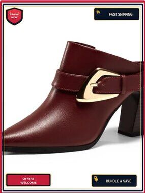 Women's Mules Booties Chunky Heel Pointed Toe Slip On PU Leather Buckle Boots